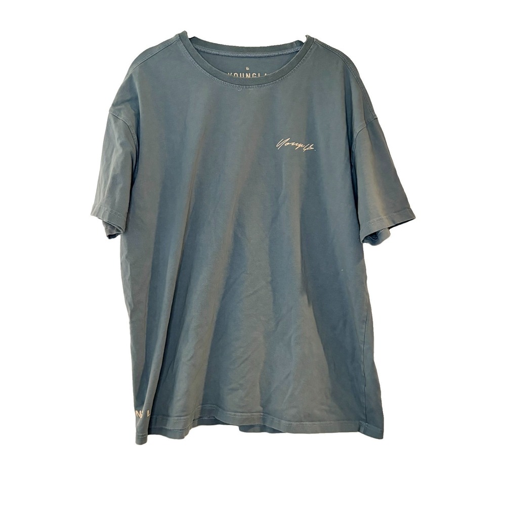 YoungLA Logo Graphic T-Shirt Dusty Light Blue Crew Size M